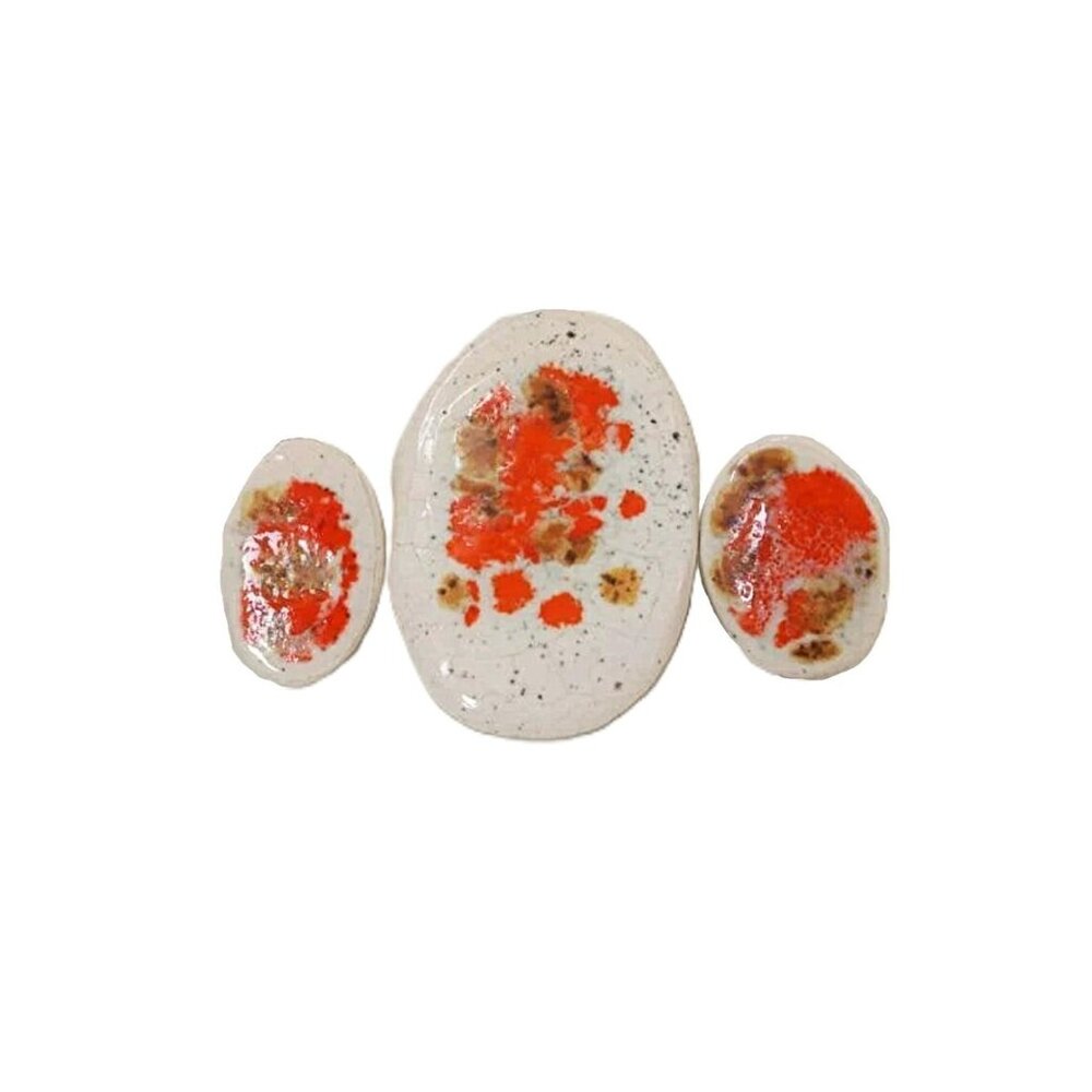 Vintage Handmade Ceramic Earrings Brooch Set 1970s Speckled Pottery Glaze Boho